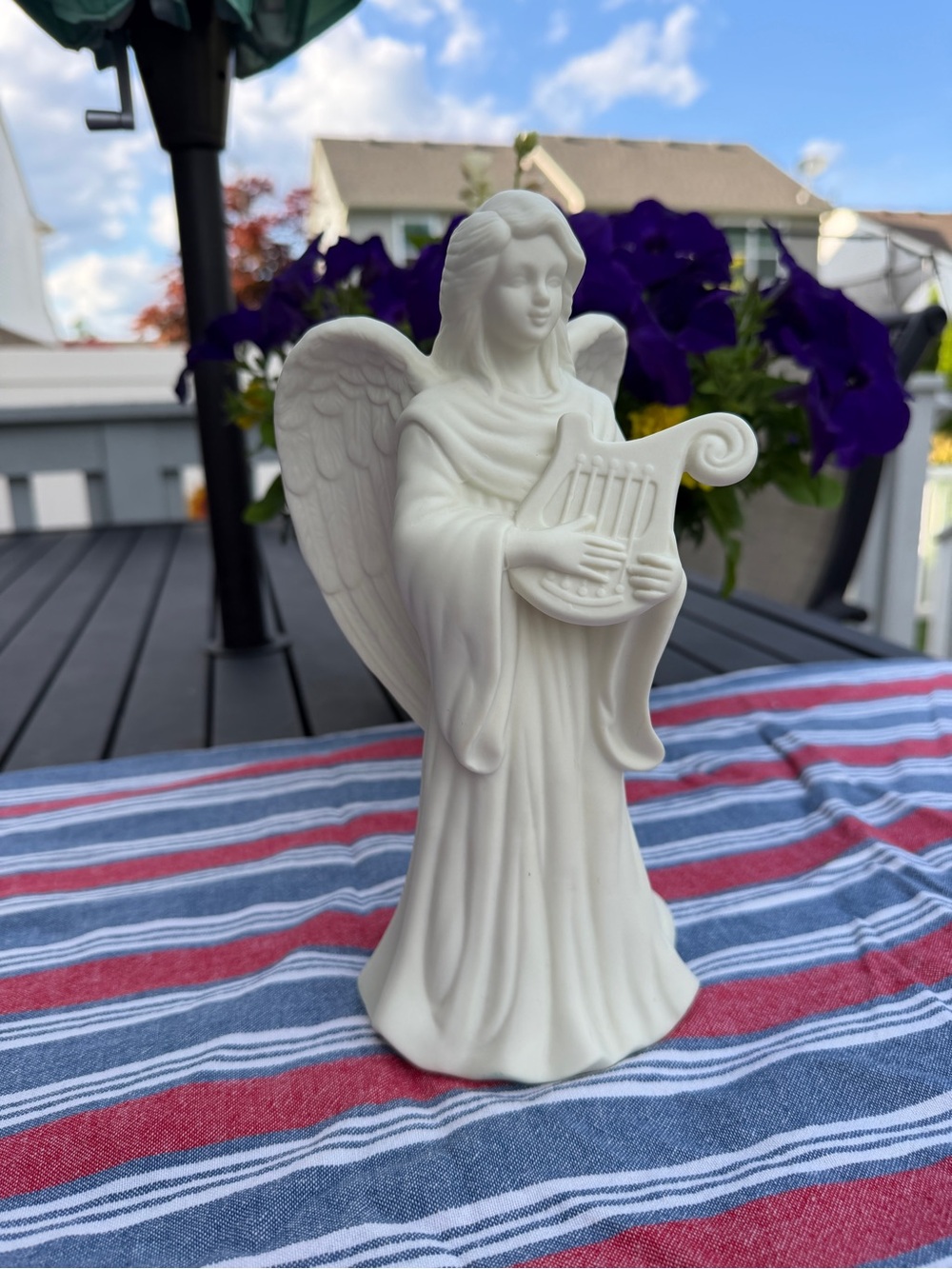 PartyLite Bisque Porcelain Angel with Lyre Candlestick Holder